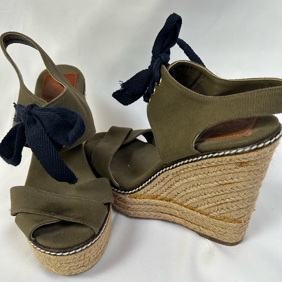 Tory Burch Espadrilles Canvas Tie Wedge Sandal Womens Size 6 - Picture 3 of 6